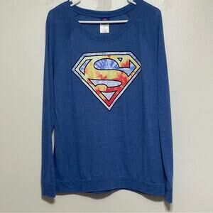 Superman DC Comics Blue Long Sleeve Shirt Size 15/17 Juniors